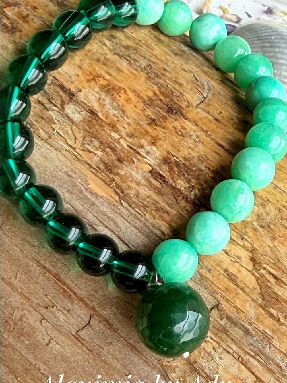 Mint Green amazonite Beaded Bracelet with Faceted  Jade Pendant